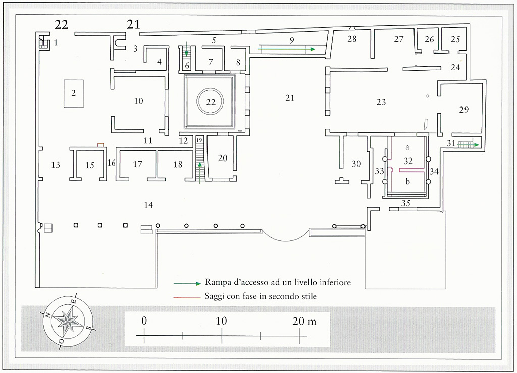 71622 ground floor plan VII .16.22 Pompeii. Casa di Fabio Rufo or House of M Fabius Rufus. Planimetra del Pianoterra. Ground floor plan.
Plan M. Notomista and E. Piccirilli.
See Aoyagi M., Pappalardo U., 2006. Pompei (Regiones VI-VII) Insula Occidentalis. Napoli: Valtrend, p 271, Tav. 8.